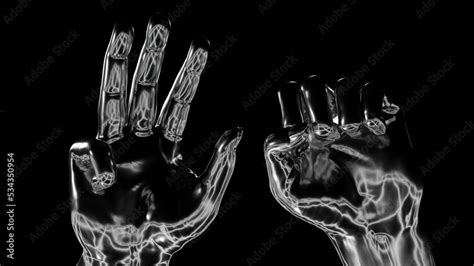 Four Fingers 3D-Illustration: Two metallic hands count to ten: showing ...