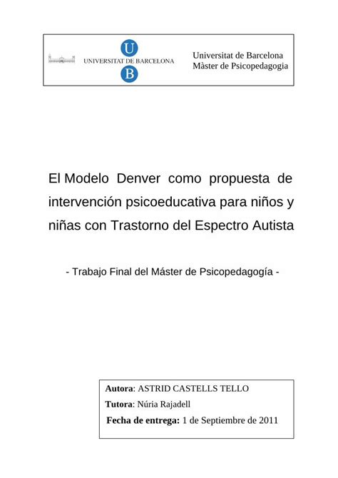 Pdf El Modelo Denver Como Propuesta De Intervenci N Diposit Ub Edu