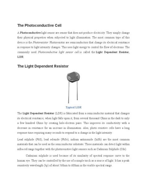 The Photoconductive Cell Electromagnetism Electricity