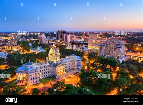 Jackson Mississippi Usa Skyline Over The Capitol Building Stock Photo