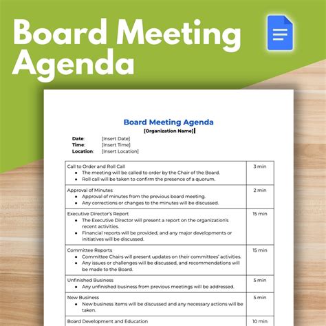 Board Meeting Agenda Template Board Of Directors Nonprofit Template