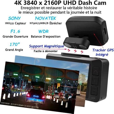 Dashcam Voiture Avant et Arriere 4K WiFi GPS Dashcam Caméra Embarquée