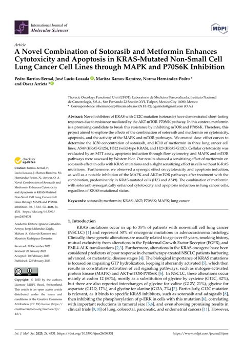 PDF A Novel Combination Of Sotorasib And Metformin Enhances