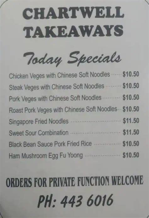 Menu At Chartwell Chinese And European Takeaways Fast Food Auckland