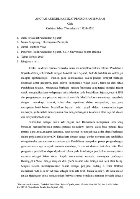 Doc Anotasi Artikel Hakekat Pendidikan Sejarah Kathrina Salma And