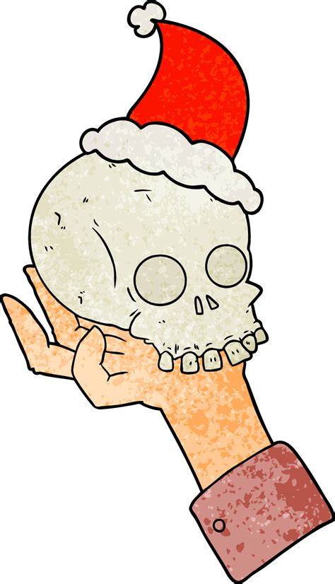 Textured Cartoon Of A Hand Holding Skull Wearing Santa Hat 8810335