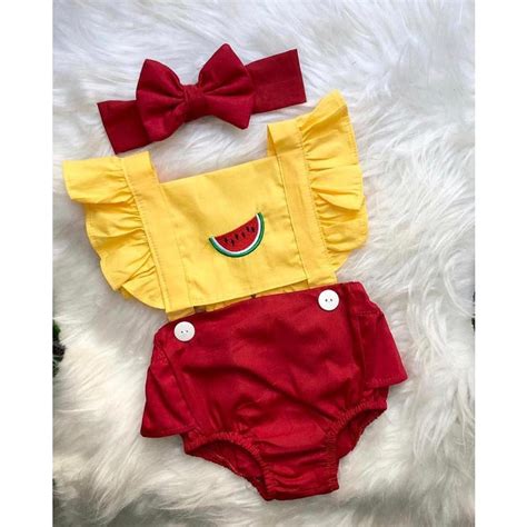 Jardineira Romper Body Conjunto Melancia Magali Frutas Tematico