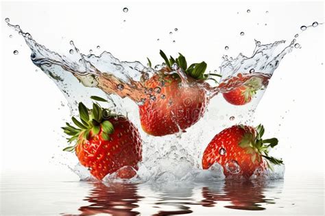 Strawberry Falling Into Deep Clear Water Stock Image Image Of Speed