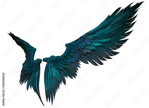 3D Rendered Blue-Green Fantasy Angel Wings Isolated On Transparent ...