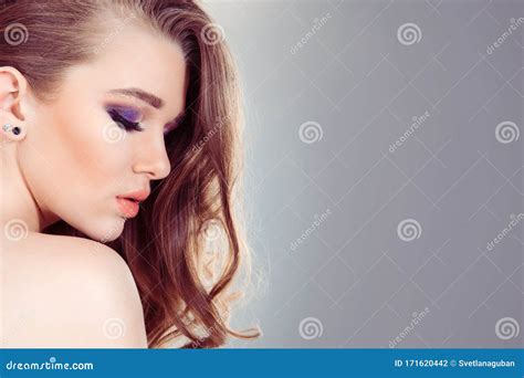 Beautiful Woman Portrait In Side Profile Beauty Spa Girl With Perfect