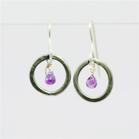 Small Hoop Earrings With Briolette Amethysts Sterlingandsteel