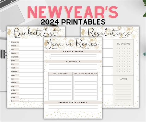 New Years Printables 2024 Year In Review 2024 Resolutions New Years