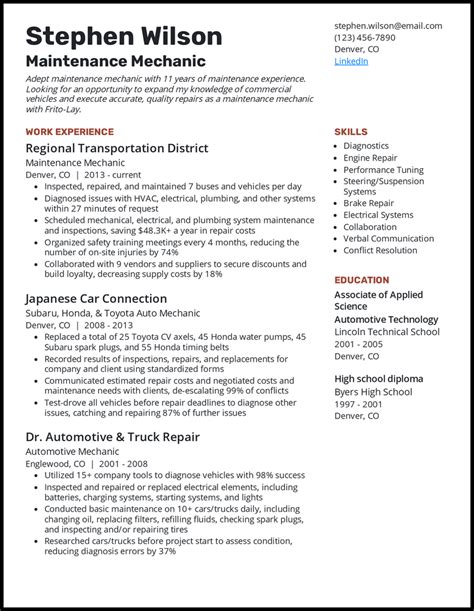 Auto Mechanic Resume