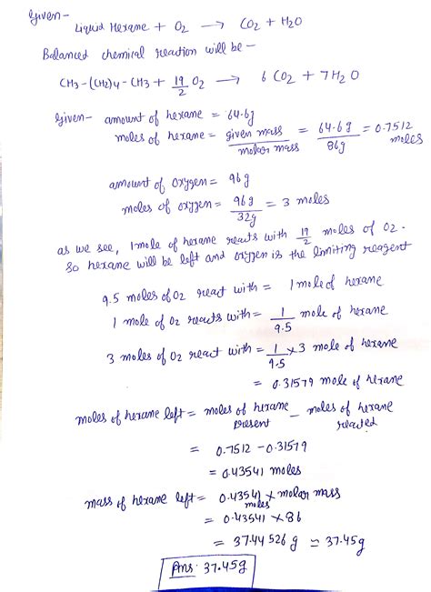 Solved Liquid Hexane Ch Ch Ch Will React With Gaseous Oxygen