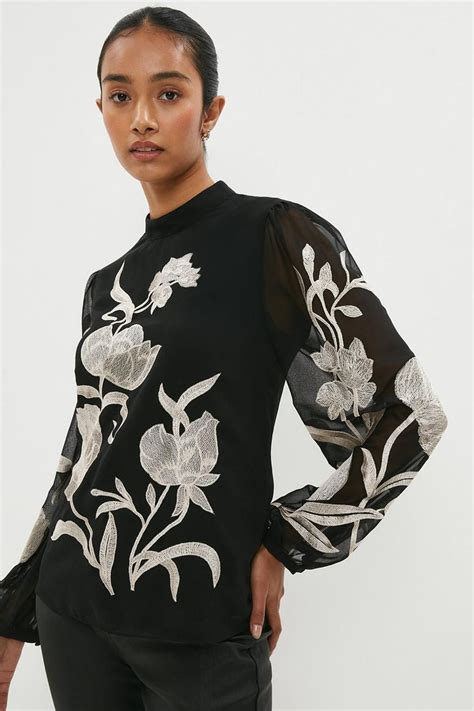 Tops Statement Embroidered Floral Blouse Coast In Black