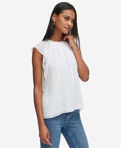 Calvin Klein Womens Chiffon Flutter Sleeve Top Macys