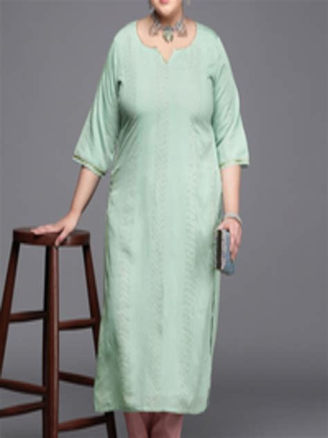 Buy Extra Love By Libas Women Plus Size Sea Green Woven Design Kurta