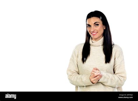 Attractive Brunette Woman Isolated On A White Background Stock Photo Alamy