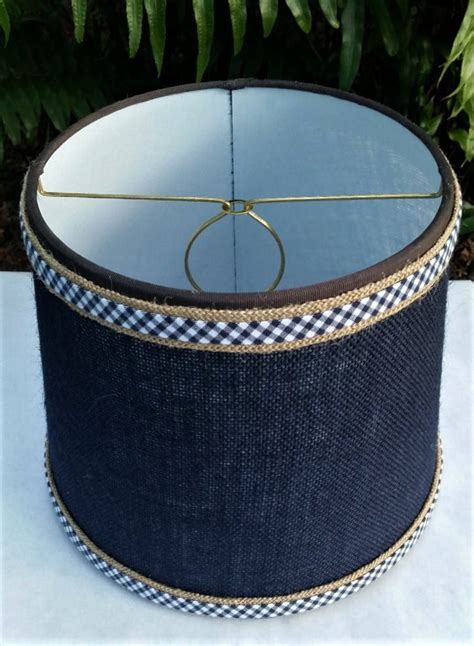 Navy Burlap Lampshade Gingham Trim Custom Lamp Shade