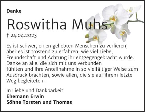 Traueranzeigen Von Roswitha Muhs Abschied Nehmen De