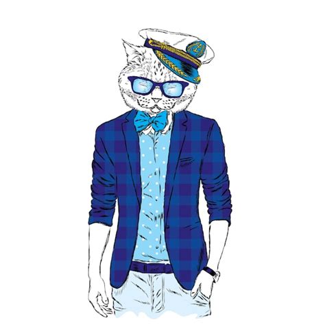 Gato Hipster Em Roupas Elegantes Moda E Estilo Vetor Vetor Premium