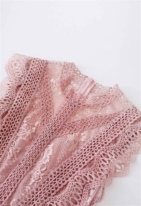 Crochet Lace Spliced Sleeveless Mermaid Dress In Pink Retro Indie