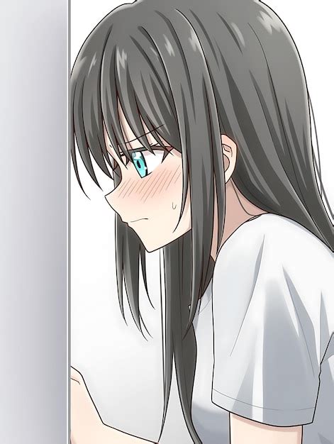 Shy Anime Girl With Blushing Cheeks Leaning Against A Wall Premium Ai