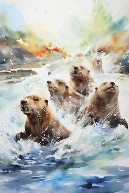 Premium Ai Image A Painting Of Bears In The Water