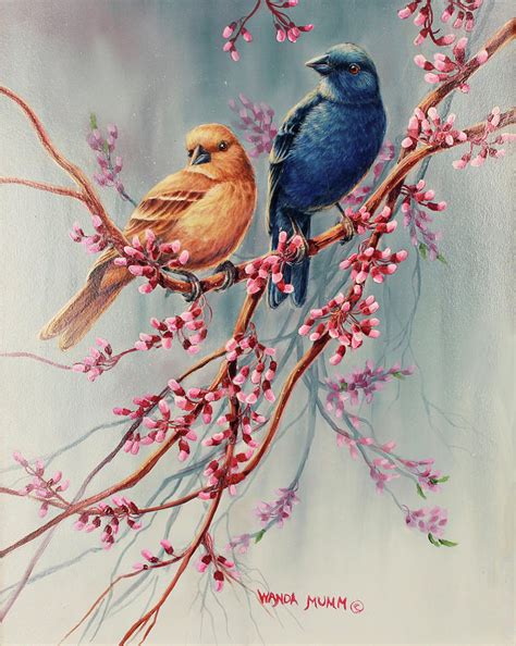 Indigos And Redbuds Painting By Wanda Mumm Fine Art America