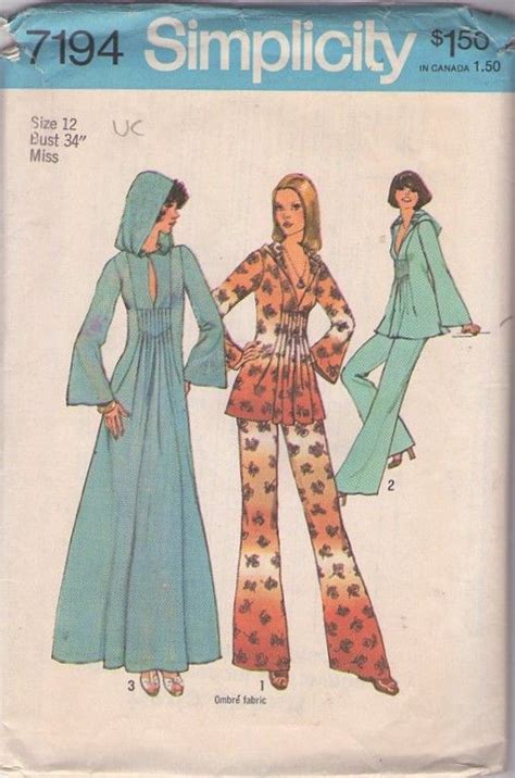 Simplicity 7794 Vintage 70 S Sewing Pattern OH SO BOHO Pin Tucks Hooded