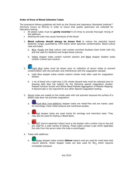 Blood Tube Order Of Draw Reference Guide – Warehouse of Ideas