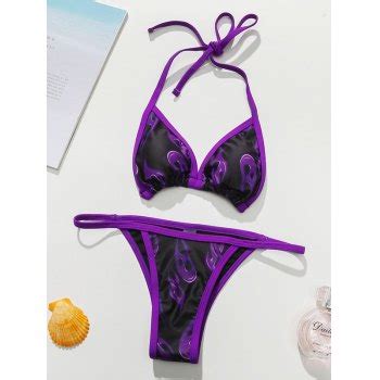 Emmiol Free Shipping Neon Trim Flame Bikini Set Purple S In Bikini Sets Online Store EMMIOL