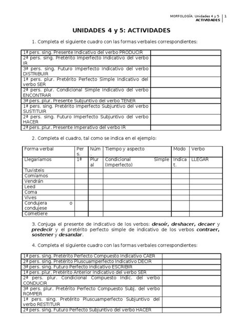 Unidades 4 Y 5 Actividades Adverbios Preposiciones Y Conjunciones Verbo Adverbio Prueba