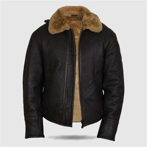 Men Real Shearling Sheepskin Leather Flying Jacket