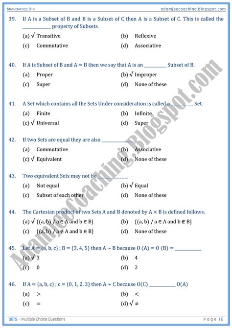 Adamjee Coaching Sets Mcqs Mathematics Th