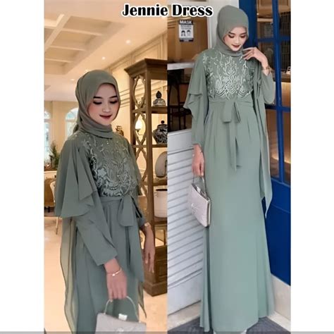 Jual Vallina Outfit Jennie Maxy Dress Set Outer Brokat Gamis Muslim