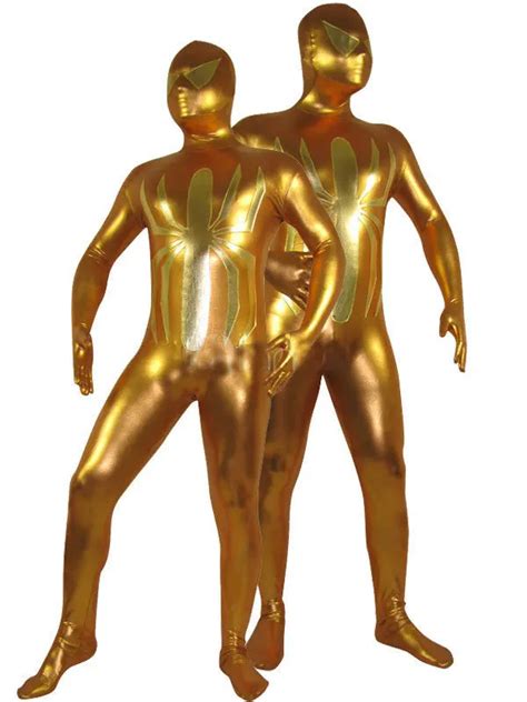 Golden Spiderman Costume Shiny Metallic Zentai Full Body Halloween