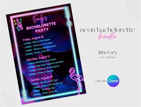 Neon Bachelorette Party Invitation And Itinerary Neon Colors