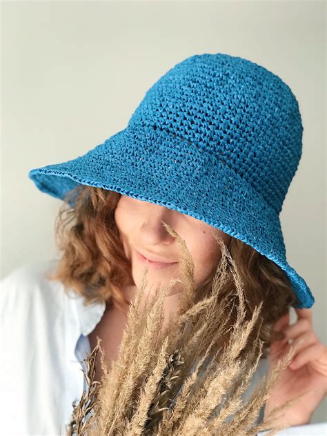 Raffia Bucket Hat Crochet Raffia Summer Hat Wide Large Brim Etsy