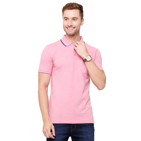 Classic Polo Mens Pink Melange Polo Half Sleeve Slim Fit T Shirt