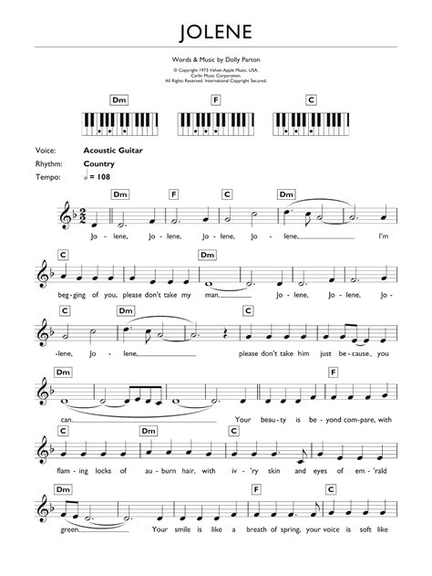 Jolene By Dolly Parton Sheet Music For Keyboard Abridged At Sheet