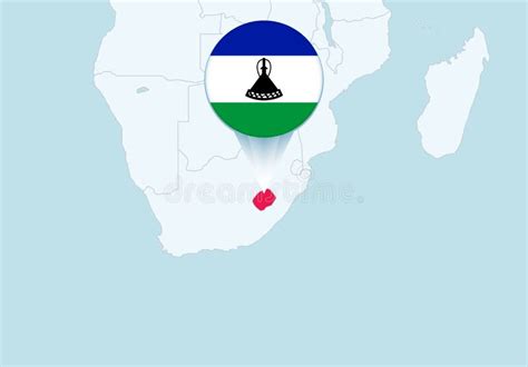 Africa With Selected Lesotho Map And Lesotho Flag Icon Stock Vector