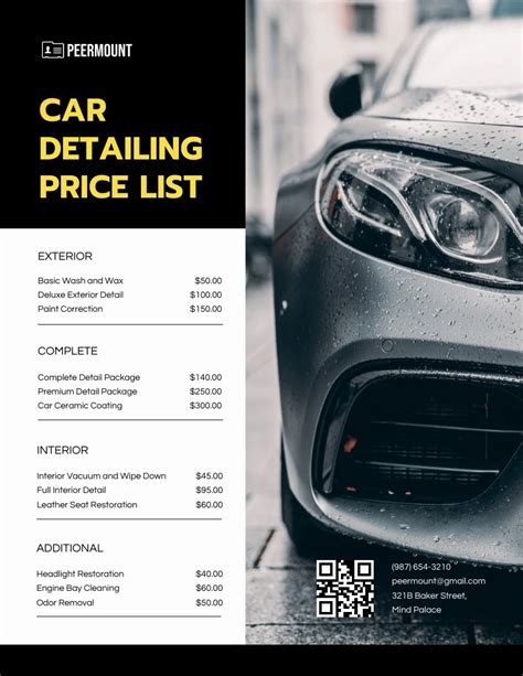 Yellow Black Car Detailing Price List Template Venngage