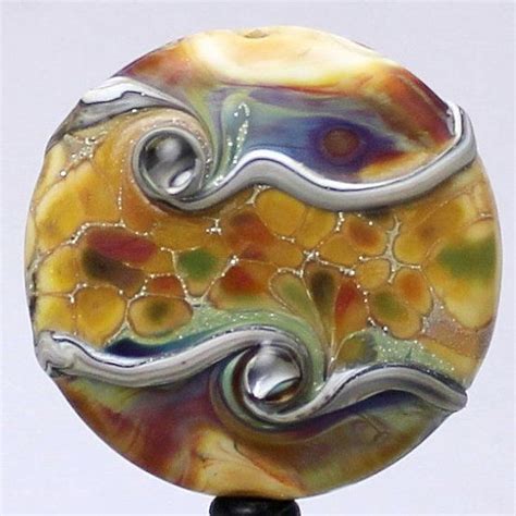 Sra Glass Lampwork Bead Etched Organic Lentil Focal Bead