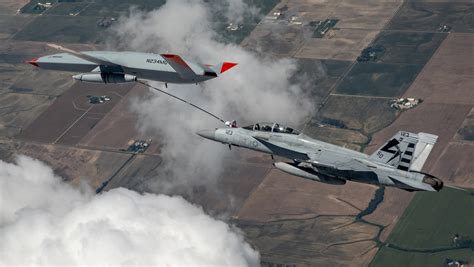 Boeing Mq A Unmanned Aerial Tanker Refuels F A Hornet In