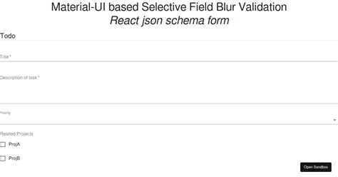 Material UI Blur Validation React Json Schema Form Forked Codesandbox