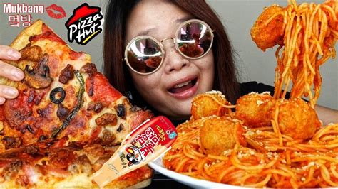 Pizza Hut Mukbang Spaghetti Meatballs Asmr Eating Show Samyang