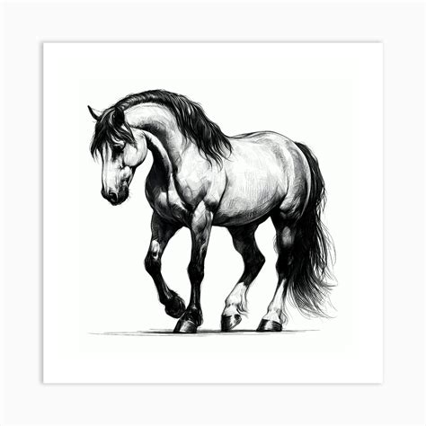 Black And White Horse Drawing Art Print By Meladesigne Fy