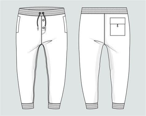 Fleece Fabric Jogger Sweatpants Technical Fashion Flat Sketch Vector