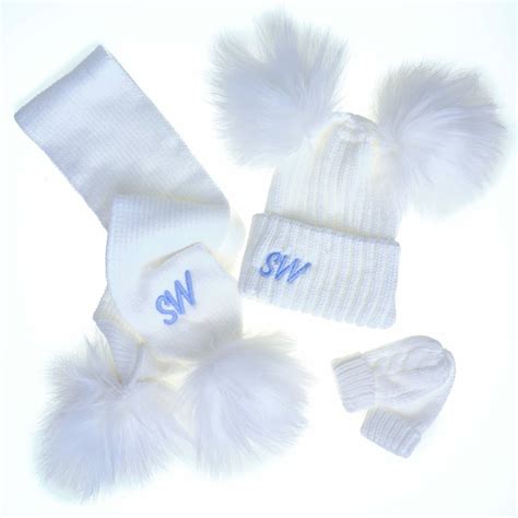 White Knitted Hat And Scarf Set Personalised Baby And Children Online